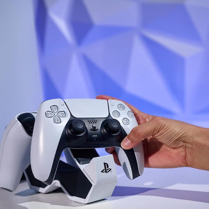 PowerA Twin Charging Station For PS5 Dualsense & Dualsense Edge Wireless Controllers,AC Adaptor Included,With LED Indicator,Vertical Dual Controller Fast Charging Dock (Officially Licensed),White