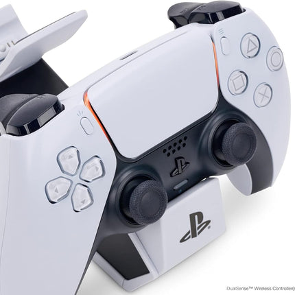 PowerA Twin Charging Station For PS5 Dualsense & Dualsense Edge Wireless Controllers,AC Adaptor Included,With LED Indicator,Vertical Dual Controller Fast Charging Dock (Officially Licensed),White