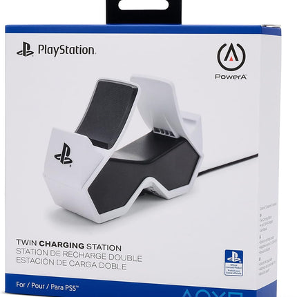 PowerA Twin Charging Station For PS5 Dualsense & Dualsense Edge Wireless Controllers,AC Adaptor Included,With LED Indicator,Vertical Dual Controller Fast Charging Dock (Officially Licensed),White