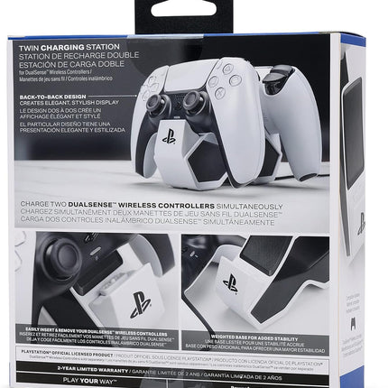 PowerA Twin Charging Station For PS5 Dualsense & Dualsense Edge Wireless Controllers,AC Adaptor Included,With LED Indicator,Vertical Dual Controller Fast Charging Dock (Officially Licensed),White