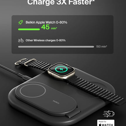 Belkin MagSafe Qi2 Wireless Charger | 3-in-1 Magnetic Foldable Charger with 15W | Fast Charger for iPhone 16, 15, Apple Watch, AirPods with Non-Slip Base | PSU Included | 36W Charger Included - Unboxify