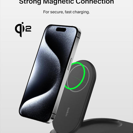 Belkin MagSafe Qi2 Wireless Charger | 3-in-1 Magnetic Foldable Charger with 15W | Fast Charger for iPhone 16, 15, Apple Watch, AirPods with Non-Slip Base | PSU Included | 36W Charger Included - Unboxify