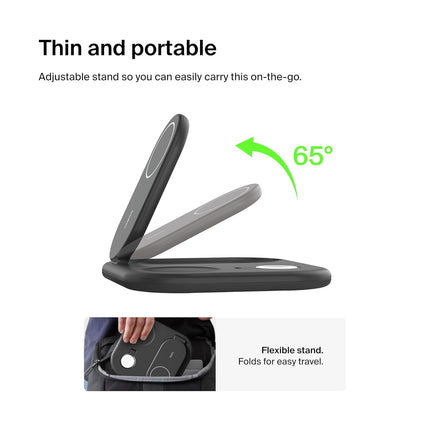 Belkin MagSafe Qi2 Wireless Charger | 3-in-1 Magnetic Foldable Charger with 15W | Fast Charger for iPhone 16, 15, Apple Watch, AirPods with Non-Slip Base | PSU Included | 36W Charger Included - Unboxify
