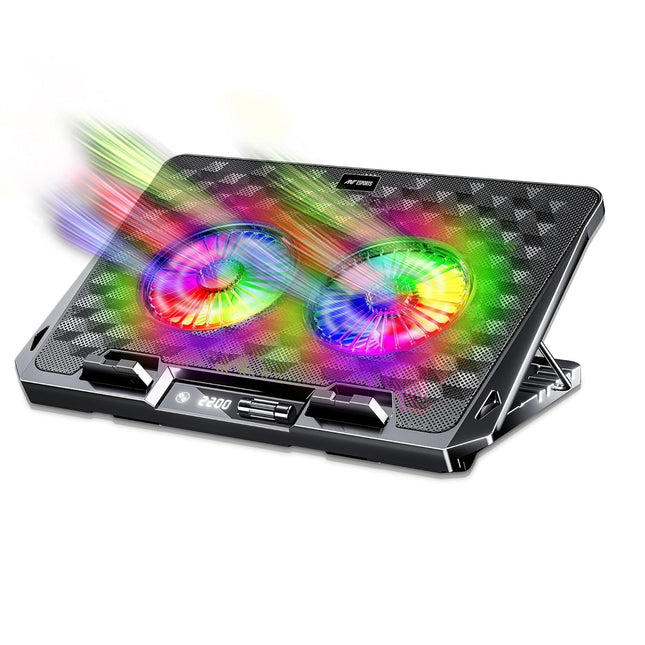Ant Esports NC281 Gaming Laptop Cooling Pad with 2 Fans 110mm, RGB Laptop Cooler Stand with 5 Height Adjustable, Laptop Fan Cooling Pad for Upto 17.2 Inches, Variable Speed, LCD Screen – Carbon Black