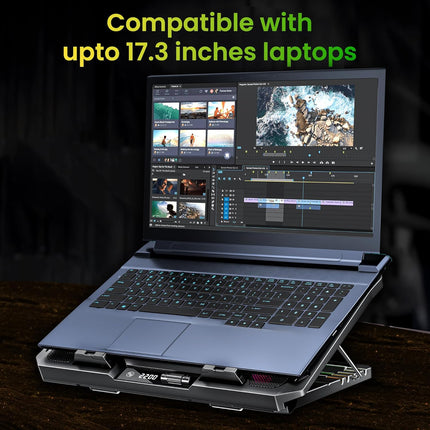 Ant Esports NC281 Gaming Laptop Cooling Pad with 2 Fans 110mm, RGB Laptop Cooler Stand with 5 Height Adjustable, Laptop Fan Cooling Pad for Upto 17.2 Inches, Variable Speed, LCD Screen – Carbon Black