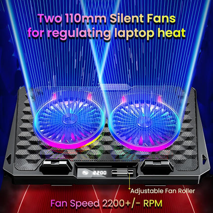 Ant Esports NC281 Gaming Laptop Cooling Pad with 2 Fans 110mm, RGB Laptop Cooler Stand with 5 Height Adjustable, Laptop Fan Cooling Pad for Upto 17.2 Inches, Variable Speed, LCD Screen – Carbon Black