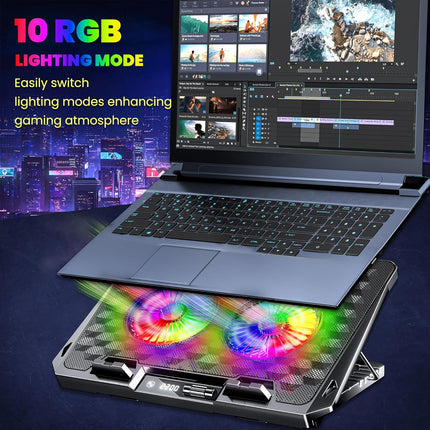 Ant Esports NC281 Gaming Laptop Cooling Pad with 2 Fans 110mm, RGB Laptop Cooler Stand with 5 Height Adjustable, Laptop Fan Cooling Pad for Upto 17.2 Inches, Variable Speed, LCD Screen – Carbon Black