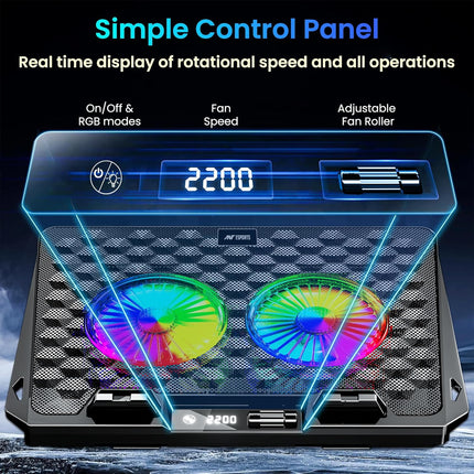 Ant Esports NC281 Gaming Laptop Cooling Pad with 2 Fans 110mm, RGB Laptop Cooler Stand with 5 Height Adjustable, Laptop Fan Cooling Pad for Upto 17.2 Inches, Variable Speed, LCD Screen – Carbon Black