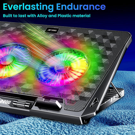 Ant Esports NC281 Gaming Laptop Cooling Pad with 2 Fans 110mm, RGB Laptop Cooler Stand with 5 Height Adjustable, Laptop Fan Cooling Pad for Upto 17.2 Inches, Variable Speed, LCD Screen – Carbon Black