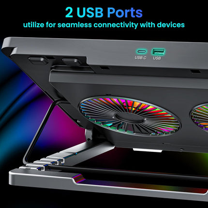 Ant Esports NC281 Gaming Laptop Cooling Pad with 2 Fans 110mm, RGB Laptop Cooler Stand with 5 Height Adjustable, Laptop Fan Cooling Pad for Upto 17.2 Inches, Variable Speed, LCD Screen – Carbon Black