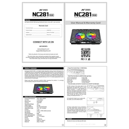 Ant Esports NC281 Gaming Laptop Cooling Pad with 2 Fans 110mm, RGB Laptop Cooler Stand with 5 Height Adjustable, Laptop Fan Cooling Pad for Upto 17.2 Inches, Variable Speed, LCD Screen – Carbon Black