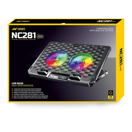 Ant Esports NC281 Gaming Laptop Cooling Pad with 2 Fans 110mm, RGB Laptop Cooler Stand with 5 Height Adjustable, Laptop Fan Cooling Pad for Upto 17.2 Inches, Variable Speed, LCD Screen – Carbon Black