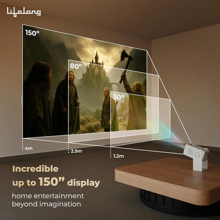 Lifelong Electronics Lightbeam 2 Pro Smart Projector | Android, 1080P HD Native & 4K Ultra HD Support, 4000 Lumens | for Room & Outdoors | All OTT Apps | WiFi/BT, Mirroring, USB, HDMI, 180°, Speakers