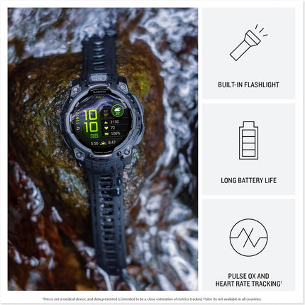 Garmin Instinct® 3, AMOLED Display, Rugged Outdoor GPS Smartwatch, Metal-Reinforced Bezel, Built-in Flashlight, Up to 18 Days of Battery Life, Black
