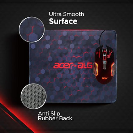 Acer 4 in 1 Wired Gaming Combo, 7 Color LED Backlit Keyboard, RGB Mouse (800/1600/2400/3200 DPI), Premium Gaming Headset (50mm Driver, 120dB) with Mixed Light Effect, Fabric Weave Mousepad (Black) - Unboxify