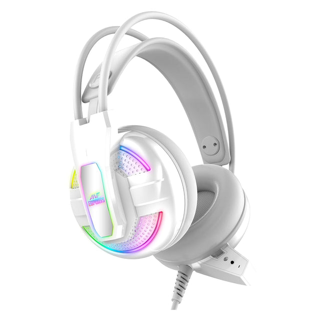 Ant Esports H525 Pro RGB Gaming Headset Gaming Over Ear Wired Headphones with Mic| 2 * 3.5MM Jack + USB for RGB Light |50 MM Drivers | Compatible with PC/ PS4/Xbox One/Nintendo/Mobile_White - Unboxify