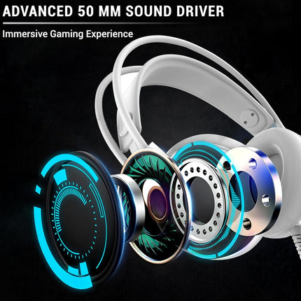 Ant Esports H525 Pro RGB Gaming Headset Gaming Over Ear Wired Headphones with Mic| 2 * 3.5MM Jack + USB for RGB Light |50 MM Drivers | Compatible with PC/ PS4/Xbox One/Nintendo/Mobile_White - Unboxify