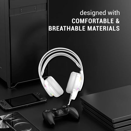 Ant Esports H525 Pro RGB Gaming Headset Gaming Over Ear Wired Headphones with Mic| 2 * 3.5MM Jack + USB for RGB Light |50 MM Drivers | Compatible with PC/ PS4/Xbox One/Nintendo/Mobile_White - Unboxify