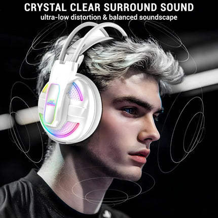 Ant Esports H525 Pro RGB Gaming Headset Gaming Over Ear Wired Headphones with Mic| 2 * 3.5MM Jack + USB for RGB Light |50 MM Drivers | Compatible with PC/ PS4/Xbox One/Nintendo/Mobile_White - Unboxify