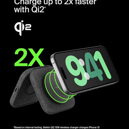 Belkin Magsafe Charger Compatible 2-in-1 Magnetic Charging Travel Pad 15W-Boostcharge Pro Foldable Qi2-Certified Wireless Charger,Magsafe-Compatible Charger for iPhone 15,Apple Watch 9,Airpods,Black