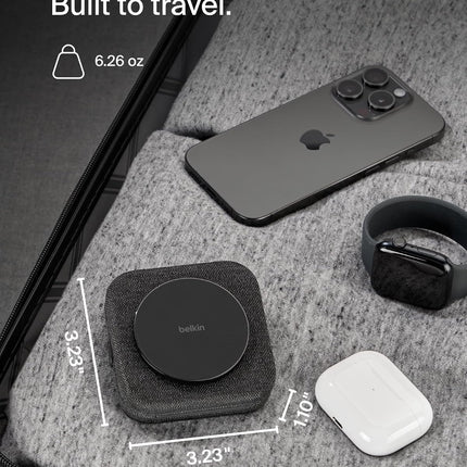 Belkin Magsafe Charger Compatible 2-in-1 Magnetic Charging Travel Pad 15W-Boostcharge Pro Foldable Qi2-Certified Wireless Charger,Magsafe-Compatible Charger for iPhone 15,Apple Watch 9,Airpods,Black