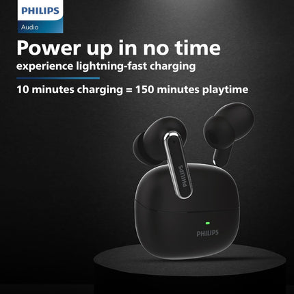 Philips TAT1150BK/94 Premium Wireless Earbuds with ANC, Quad Mic ENC, Up to 55 Hr Playtime,13mm Neodymium Drivers,Multipoint, ergonomically Designed,IPX5 Water Resistance,Fast Charging - Unboxify