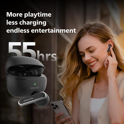 Philips TAT1150BK/94 Premium Wireless Earbuds with ANC, Quad Mic ENC, Up to 55 Hr Playtime,13mm Neodymium Drivers,Multipoint, ergonomically Designed,IPX5 Water Resistance,Fast Charging - Unboxify
