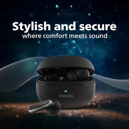 Philips TAT1150BK/94 Premium Wireless Earbuds with ANC, Quad Mic ENC, Up to 55 Hr Playtime,13mm Neodymium Drivers,Multipoint, ergonomically Designed,IPX5 Water Resistance,Fast Charging - Unboxify