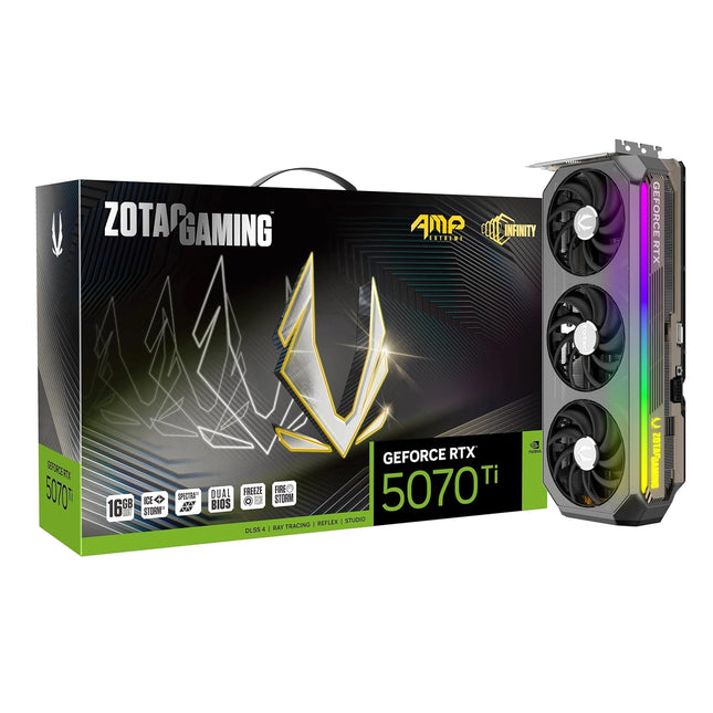 ZOTAC Gaming Geforce RTX 5070 Ti AMP Extreme Infinity Graphics Card - Black|16 GB|DLSS 4|GDDR7|256 Bit|Icestorm 3.0 Advanced Cooling|Triple Fan|Spectra 2.0 ARGB Lighting|ZT-B50710B-10P (BRAND NEW/SEALED)
