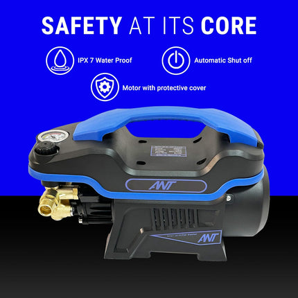 Ant Smart Jet 20 All-in-One Silent High-Pressure Washer, Portable Car Washer, 2200 Watts Motor, 140 Bar, 8L/Min Flow Rate, 8m Outlet Hose Pipe + 6 Essential Accessories for Car Bike and Home Cleaning - Unboxify