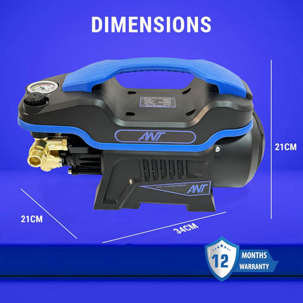 Ant Smart Jet 20 All-in-One Silent High-Pressure Washer, Portable Car Washer, 2200 Watts Motor, 140 Bar, 8L/Min Flow Rate, 8m Outlet Hose Pipe + 6 Essential Accessories for Car Bike and Home Cleaning - Unboxify
