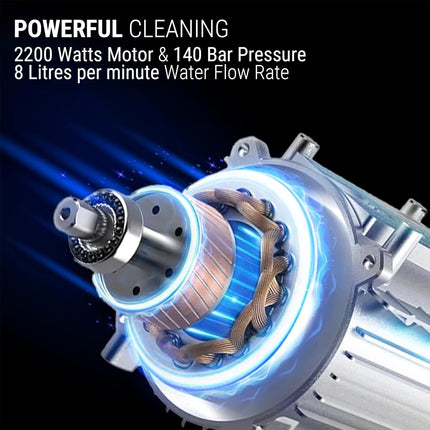 Ant Smart Jet 20 All-in-One Silent High-Pressure Washer, Portable Car Washer, 2200 Watts Motor, 140 Bar, 8L/Min Flow Rate, 8m Outlet Hose Pipe + 6 Essential Accessories for Car Bike and Home Cleaning - Unboxify