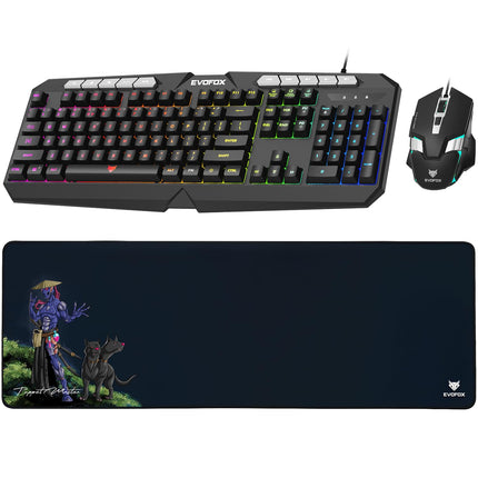 EvoFox Deathray v2 Gaming Keyboard & Mouse Combo | 6 Zone RGB Backlighting, 19 Anti Ghosting Keys, Membrane Keys, Ergonomic, Full-Size | 6 Buttons, 7 Color LED Lighting, Upto 3600DP | Extended Deskpad (Wired)