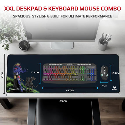 EvoFox Deathray v2 Gaming Keyboard & Mouse Combo | 6 Zone RGB Backlighting, 19 Anti Ghosting Keys, Membrane Keys, Ergonomic, Full-Size | 6 Buttons, 7 Color LED Lighting, Upto 3600DP | Extended Deskpad (Wired)