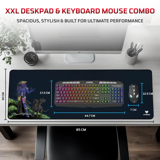 EvoFox Deathray v2 Gaming Keyboard & Mouse Combo | 6 Zone RGB Backlighting, 19 Anti Ghosting Keys, Membrane Keys, Ergonomic, Full-Size | 6 Buttons, 7 Color LED Lighting, Upto 3600DP | Extended Deskpad (Wired)