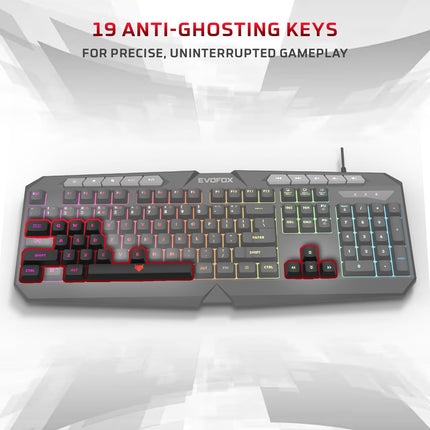 EvoFox Deathray v2 Gaming Keyboard & Mouse Combo | 6 Zone RGB Backlighting, 19 Anti Ghosting Keys, Membrane Keys, Ergonomic, Full-Size | 6 Buttons, 7 Color LED Lighting, Upto 3600DP | Extended Deskpad (Wired)