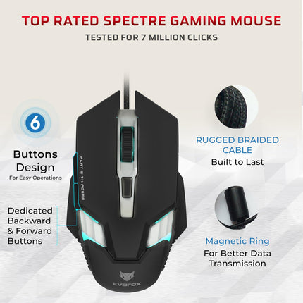 EvoFox Deathray v2 Gaming Keyboard & Mouse Combo | 6 Zone RGB Backlighting, 19 Anti Ghosting Keys, Membrane Keys, Ergonomic, Full-Size | 6 Buttons, 7 Color LED Lighting, Upto 3600DP | Extended Deskpad (Wired)