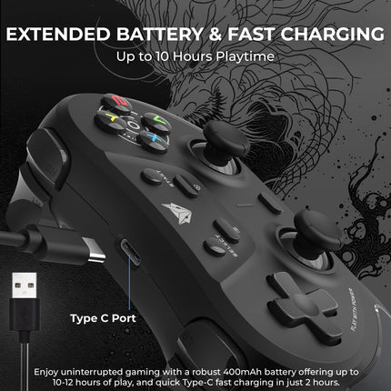 EvoFox One S Universal 3-Mode Wireless Gaming Controller, HallSense™ Precision Joysticks, Bluetooth 5.0, 2.4GHz, Fast Type-C Charging for PC, Mobile, Android TV, PS4 & Console Gaming