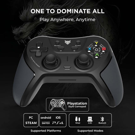 EvoFox One S Universal 3-Mode Wireless Gaming Controller, HallSense™ Precision Joysticks, Bluetooth 5.0, 2.4GHz, Fast Type-C Charging for PC, Mobile, Android TV, PS4 & Console Gaming