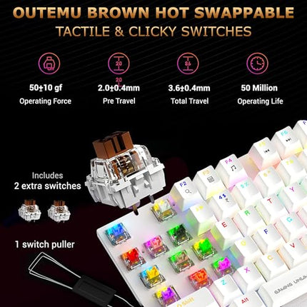 Ant Esports MK4100 RGB Mechanical Gaming Keyboard, Outemu Brown Switches Tactile & Clicky – Chroma RGB – Magnetic Wrist Rest – Double Shot ABS Keycaps, Hot Swappable Switches – Mercury - Unboxify