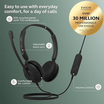 Jabra Evolve 10, On Ear Noise Cancellation Mic with Fully Adjustable Boom Arm and USB-A Connectivity Stereo Headset, Black - Unboxify