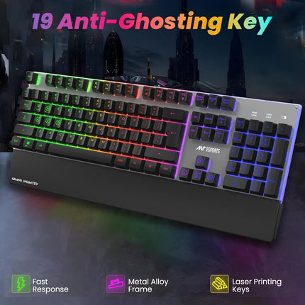 Ant Esports KM500 Pro Wireless Gaming Keyboard and Mouse Combo, LED Backlit Rechargeable 2000mAh Battery, Mechanical Feel Anti-ghosting Keyboard + 6D 3200DPI Mice for PC Gamer (Black)