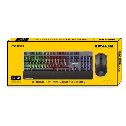 Ant Esports KM500 Pro Wireless Gaming Keyboard and Mouse Combo, LED Backlit Rechargeable 2000mAh Battery, Mechanical Feel Anti-ghosting Keyboard + 6D 3200DPI Mice for PC Gamer (Black)