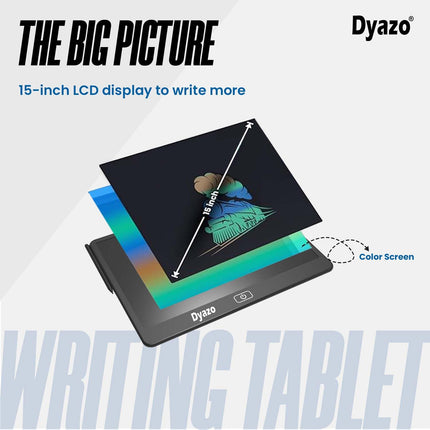 Dyazo 15 Inch Writing Tablet Pad | LCD Re-Writable Colorful Screen Pad with Stylus | Digital Graphic Slate for Kids & Students, Drawing, Learning and Office Notes (Black) - Unboxify
