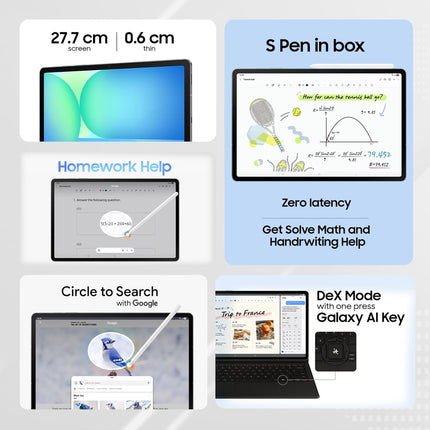 Samsung Galaxy Tab S10 FE, S Pen in-Box, 27.7 cm (10.9 inch) LCD Display, 12 GB RAM, 256 GB Storage, Wi-Fi + 5G Tablet, Gray