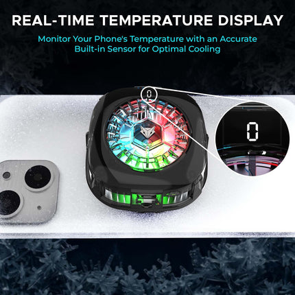EvoFox Hailstone 2 18W Phone Cooler for Gaming, 2 in 1 [MagSafe+Clamp] Mounting | Instant Cooling, Semiconductor Tech Enhanced Refrigeration Chip Reaches 0°C|7-Blade 6000 RPM | RGB | Type-C & Display