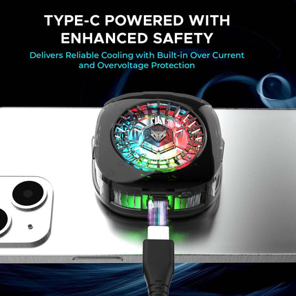 EvoFox Hailstone 2 18W Phone Cooler for Gaming, 2 in 1 [MagSafe+Clamp] Mounting | Instant Cooling, Semiconductor Tech Enhanced Refrigeration Chip Reaches 0°C|7-Blade 6000 RPM | RGB | Type-C & Display