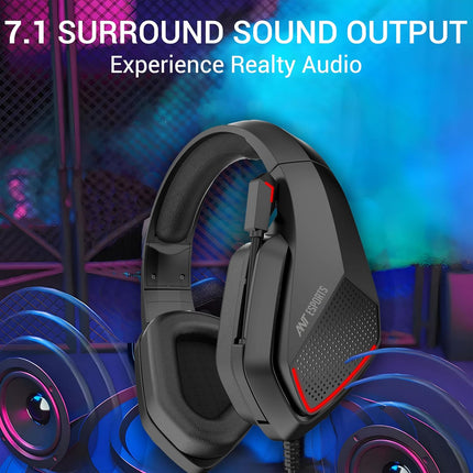 Ant Esports H590 7.1 Surround Sound Gaming Headset, USB Wired Over-Ear Headphones with 50mm Drivers, Noise Cancelling Mic, Red LED, Soft Earmuffs, for PC, PS5, Xbox, Laptop