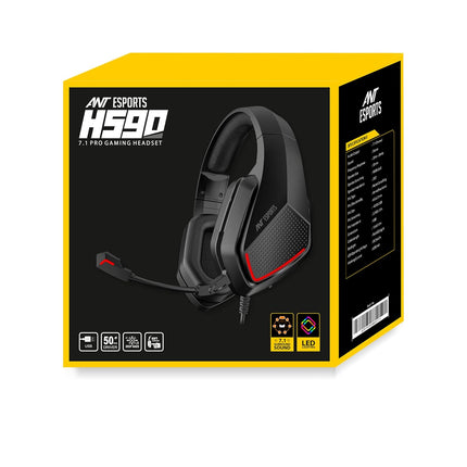 Ant Esports H590 7.1 Surround Sound Gaming Headset, USB Wired Over-Ear Headphones with 50mm Drivers, Noise Cancelling Mic, Red LED, Soft Earmuffs, for PC, PS5, Xbox, Laptop