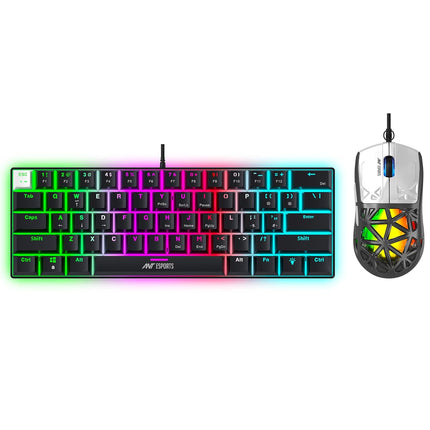 Ant Esports Thunder10, 60% Wired Mechanical Gaming Keyboard Mouse Combo, Anti-Ghosting Brown Switch RGB Backlit Keyboard,5 Programable Buttons 3200DPI RGB Weight Honeycomb Mouse PC MAC_Carbon Black